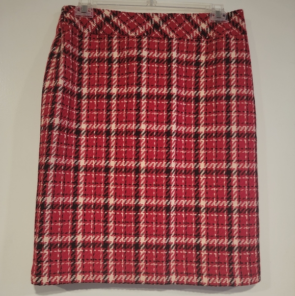 Villager Red and Black Plaid Pencil Skirt Size 14 - Picture 1 of 4